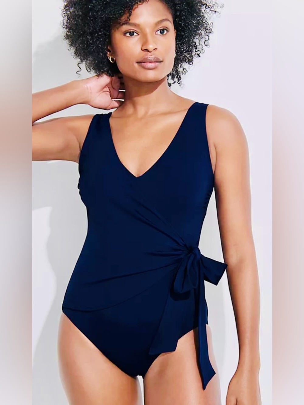 Lands' End Side-Tie Wrap Deep Sea Navy One-Piece Swimsuit - Sz 12!! (Like new)
